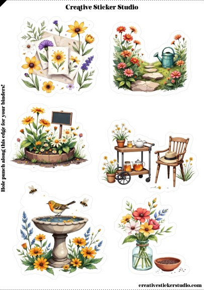 Sticker Sheet Set of 2 - Garden Therapy Floral Bird Bath