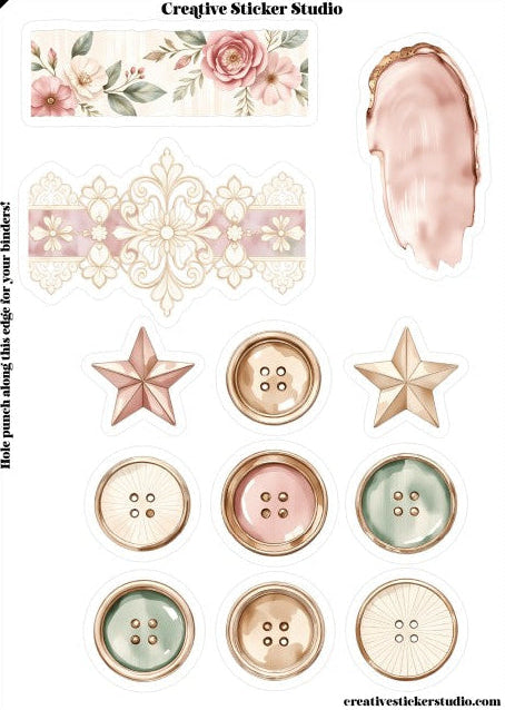Sticker Sheet Set of 2 - Grandma's Attic Junk Journal Buttons