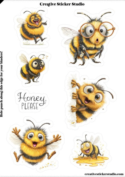 Sticker Sheet Set of 2 - Quirky Bees Honey, Please