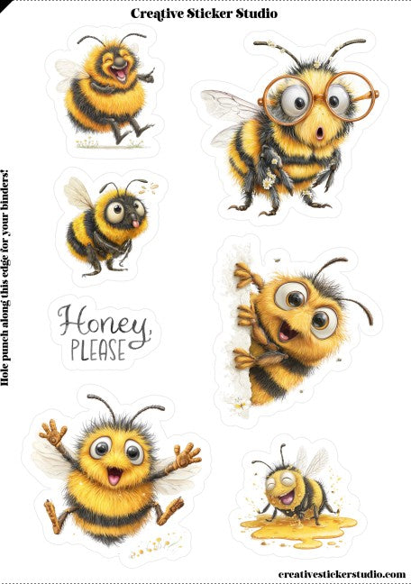 Sticker Sheet Set of 2 - Quirky Bees Honey, Please