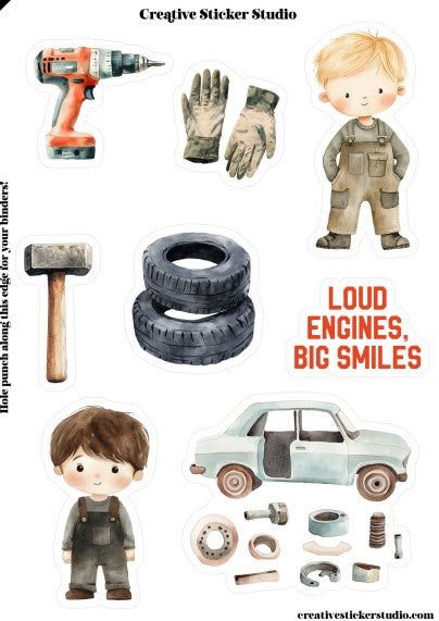 Sticker Sheet Set of 2 - Mechanic Loud Engines
