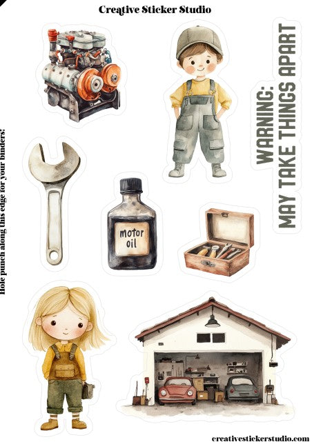 Sticker Sheet Set of 2 - Mechanic Warning