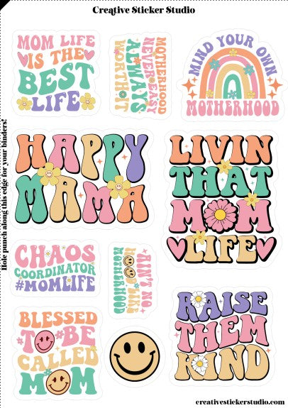 Sticker Sheet Set of 2 - Mom Life Retro Pastel