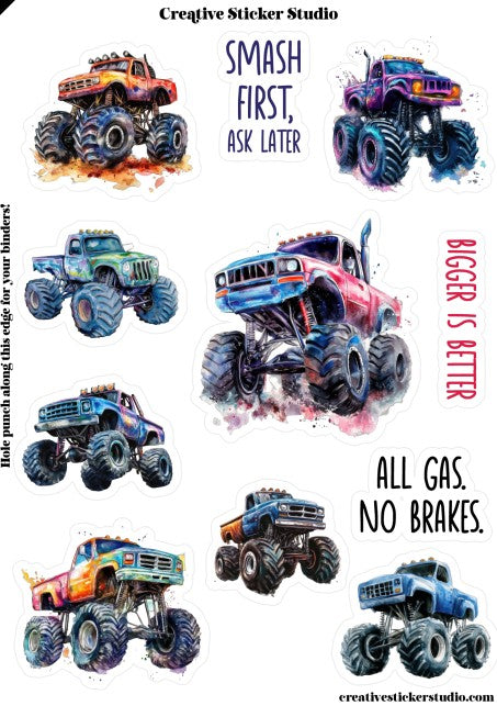 Sticker Sheet Set of 2 - Smash First Monster Trucks