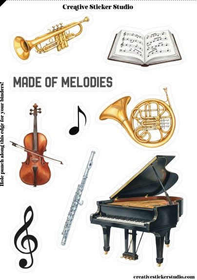 Sticker Sheet Set of 2 - Musical Instruments Melodies
