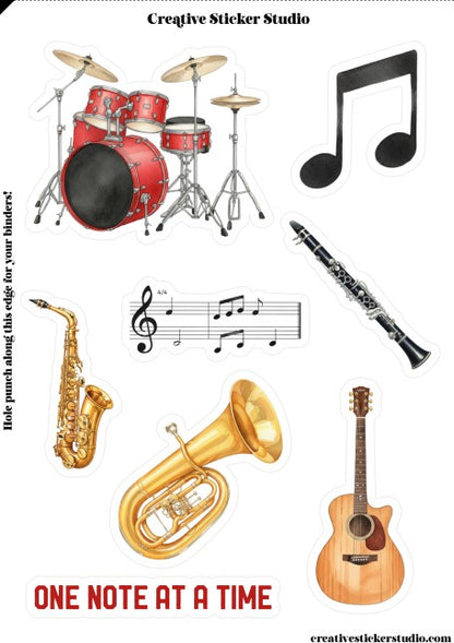 Sticker Sheet Set of 2 - Musical Instruments Notes