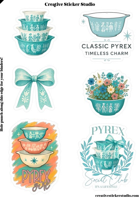 Sticker Sheet Set of 2 - Vintage Bowls Blue