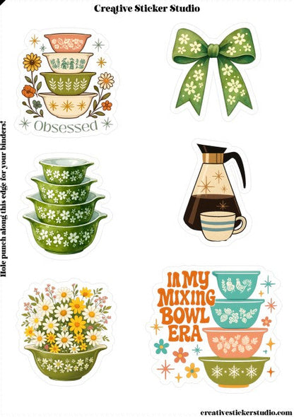 Sticker Sheet Set of 2 - Vintage Bowls Green