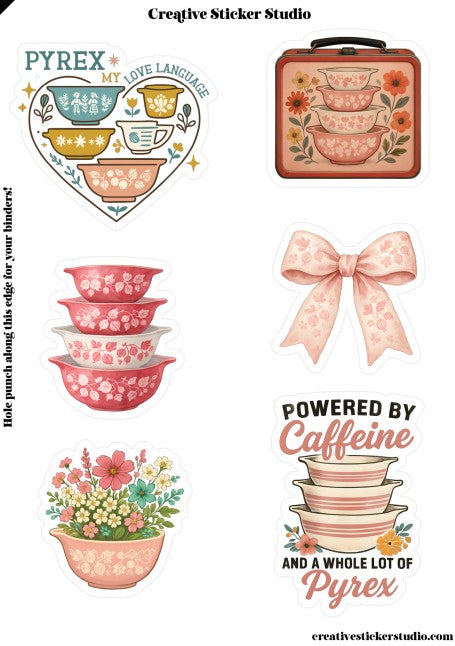 Sticker Sheet Set of 2 - Vintage Bowls Pink