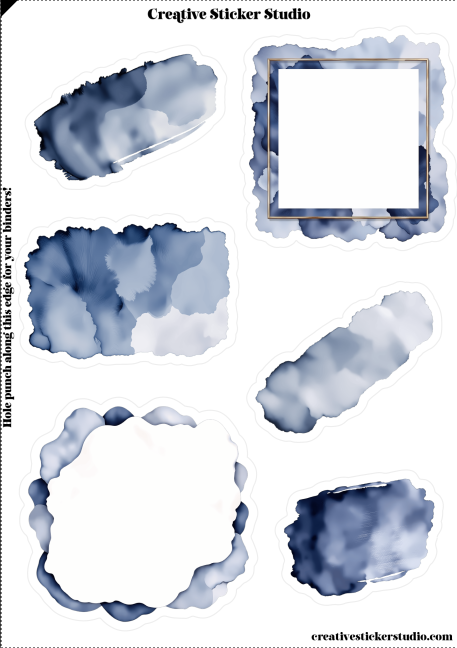 Sticker Sheet Set of 2 - Quiet Indigo Junk Journal Swoosh