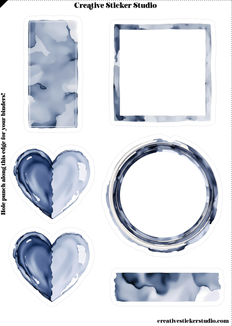 Sticker Sheet Set of 2 - Quiet Indigo Junk Journal Hearts