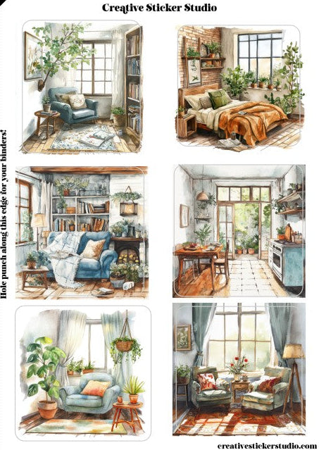 Sticker Sheet Set of 2 -Bookish Rooms