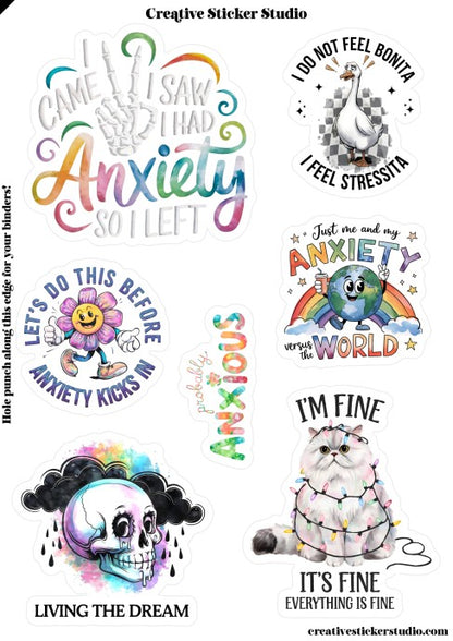 Sticker Sheet Set of 2 - Sassy Anxiety It's Fine