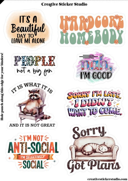 Sticker Sheet Set of 2 - Sassy Introvert Homebody