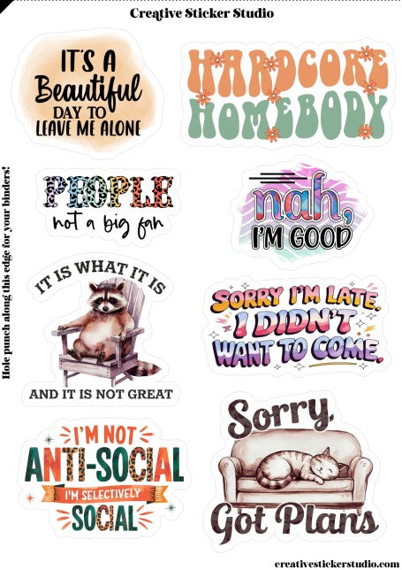 Sticker Sheet Set of 2 - Sassy Introvert Homebody