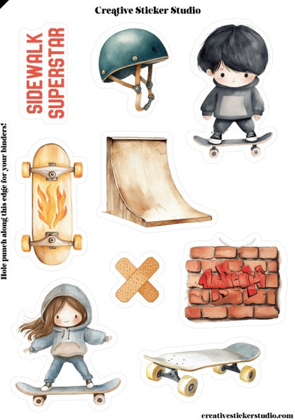 Sticker Sheet Set of 2 - Skateboarding Superstar