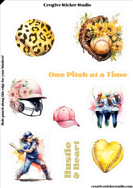 Sticker Sheet Set of 2 - Softball Hustle