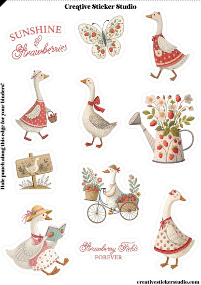 Sticker Sheet Set of 2 - Strawberry Geese