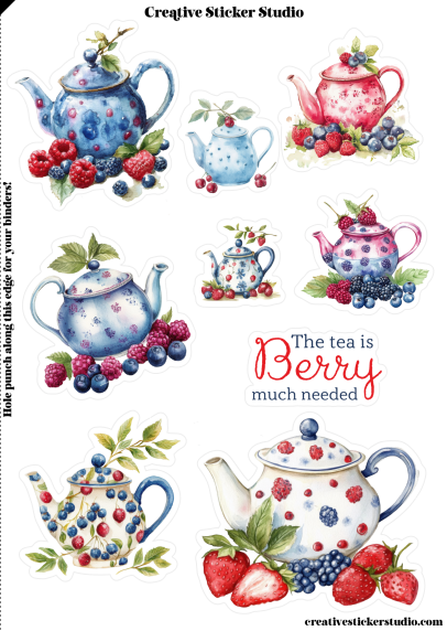 Sticker Sheet Set of 2 - Teapots Berries