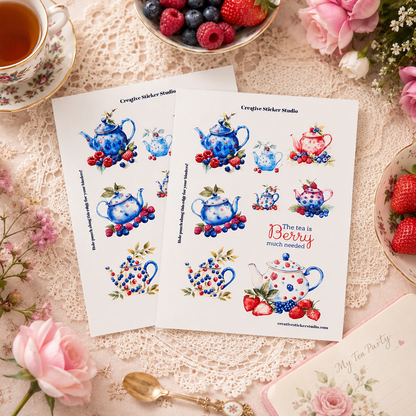 Sticker Sheet Set of 2 - Teapots Berries