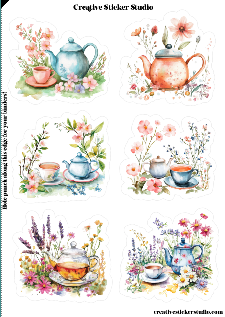 Sticker Sheet Set of 2 - Teapots Floral