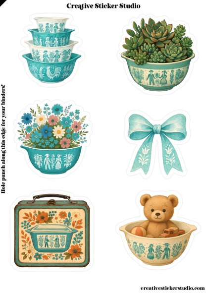 Sticker Sheet Set of 2 - Vintage Dishes in Blue