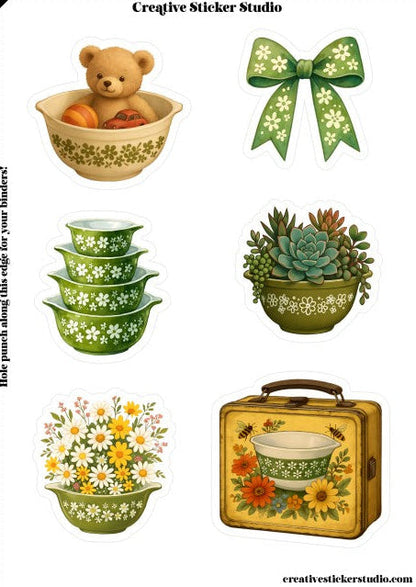 Sticker Sheet Set of 2 - Vintage Dishes in Green