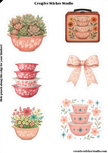 Sticker Sheet Set of 2 - Vintage Dishes in Pink