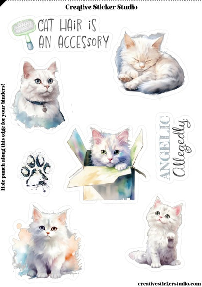 Sticker Sheet Set of 2 - White Kitty Cats Angelic
