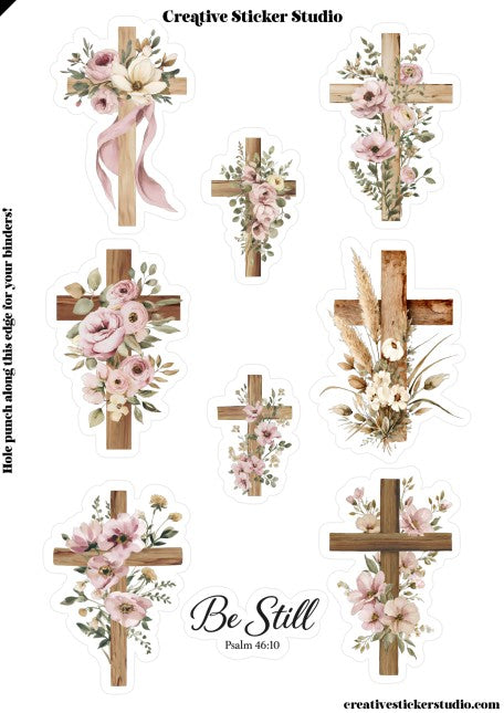 Sticker Sheet Set of 2 - Wooden Floral Crosses